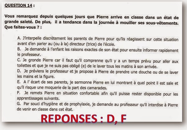 QCM-CONCOURS-GRATUITS: Réponse n°14 QCM ATSEM