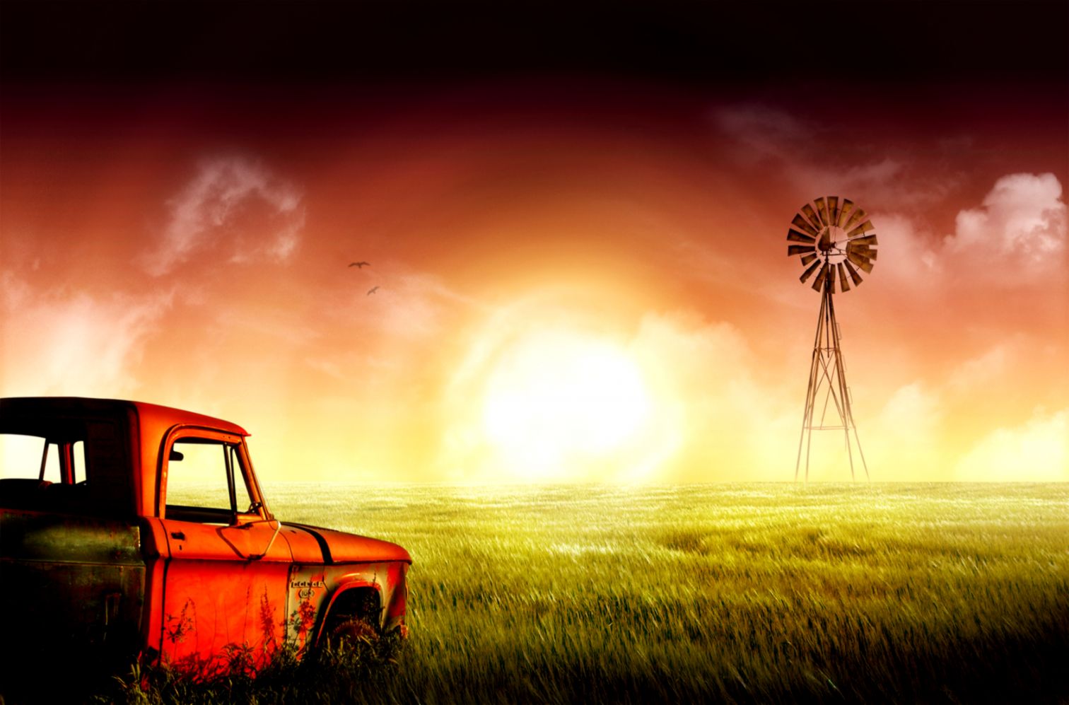 Download Creative Hd Windmill Lawn Car Old Creative Wallpaper