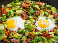 Brussels Sprout Hash with Sweet Potato and Bacon #Recipe