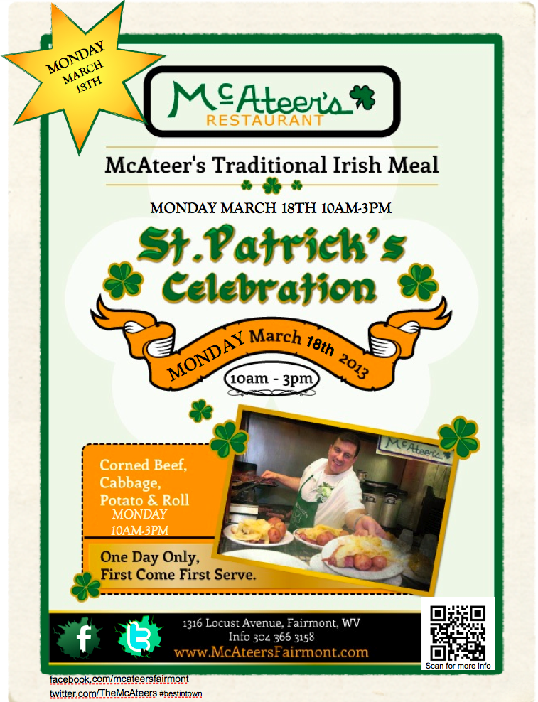 McAteer's Fairmont WV McAteer's Traditional Irish Meal ***MONDAY MARCH
