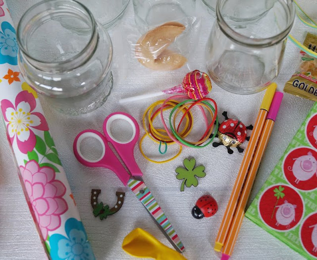 Material Glücksglas Glücksgläser basteln Anleitung DIY