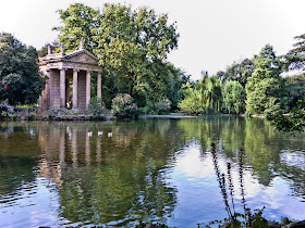 The 18th century Temple of Aesculapius is an attraction in the Villa Borghese gardens in Rome