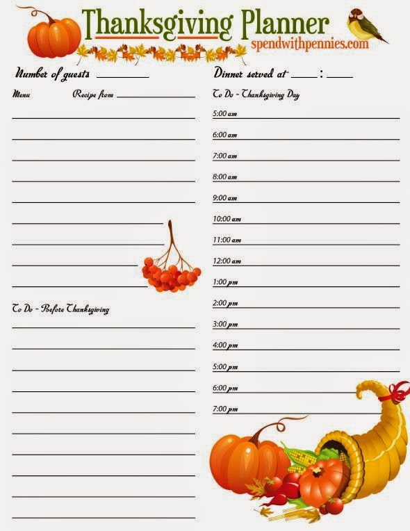 Thanksgiving Meal Planner Printable - Printable Word Searches