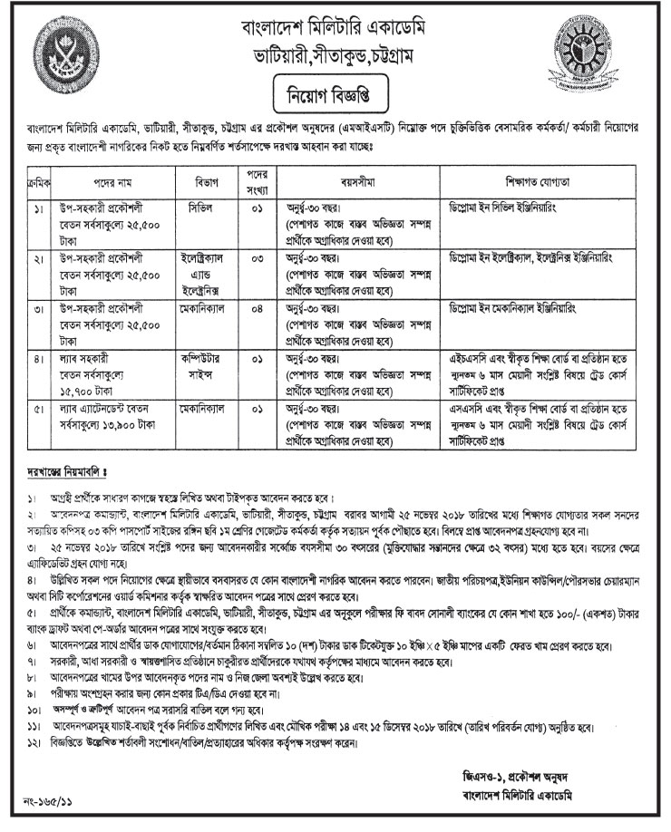 Bangladesh Military Academy (BMA) Job Circular 2018
