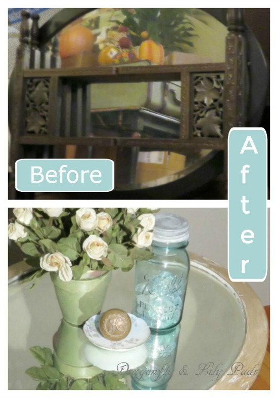 Glitzy Farmhouse Style Table Before and After, Makeover, White, Gold, Milk Paint, Plaid Paints, Wax, Metallic Silver Frost Wax 