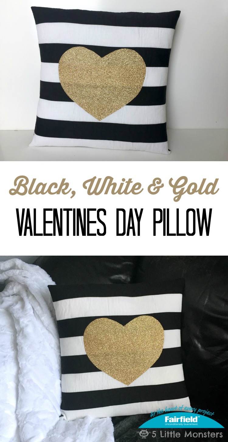 5 Little Monsters Black, White and Gold Valentine Pillow