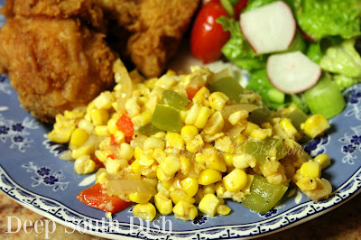 A mixture of fresh corn, cut from the cob, sauteed with Vidalia onion, sweet and hot peppers, and finished with southwestern seasonings.