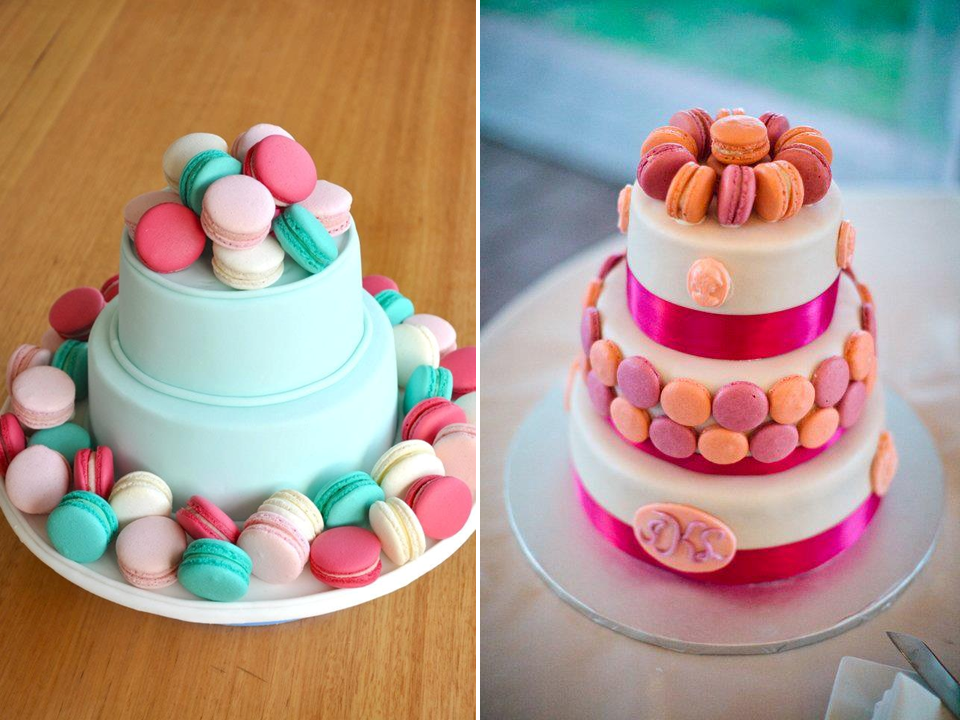 ideias de bolo de macarons para chás e casamentos