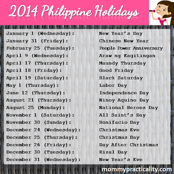 2014 Philippine Holidays