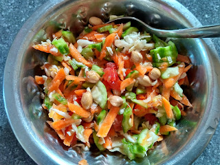 Carrot, Cabbage, Ridge gourd, Groundnut sprouts,  Tomato, Ginger