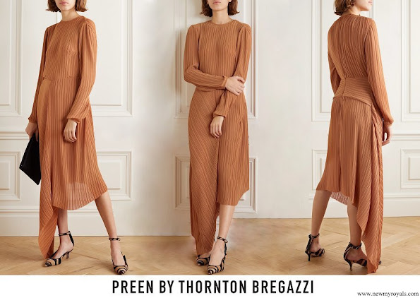 Meghan Markle wore PREEN BY THORNTON BREGAZZI Glenda asymmetric plissé georgette midi dress
