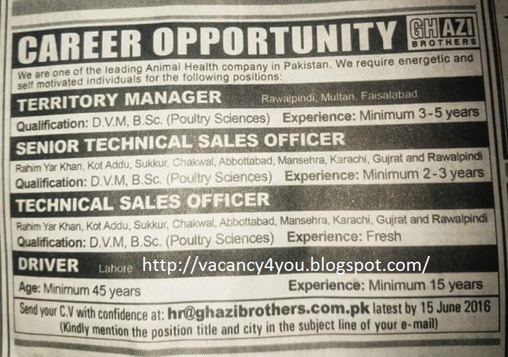 LATEST JOBS DVM JObs in Ghazi brothers
