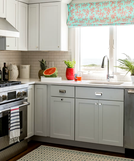 Roman Shades Kitchen with Coral Print