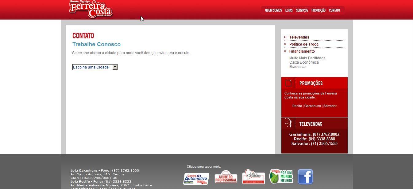 TRABALHE CONOSCO FERREIRA COSTA HOME CENTER VAGAS DE EMPREGO CADASTRO GRATUITO DE CURRÍCULOS