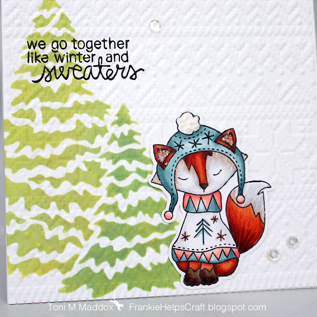 Foxy Winter Sweater Card by January Guest Designer Toni Maddox | Sweater Weather Stamp Set and Evergreens Stencil by Newton's Nook Designs #newtonsnook #handmade
