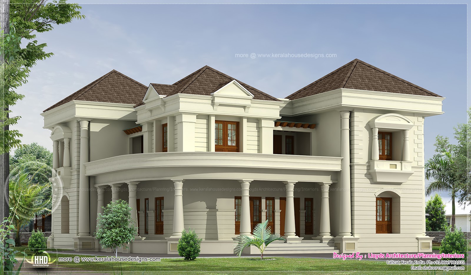 5 Bedroom Luxurious Bungalow floor plan and 3D View - Kerala home ...