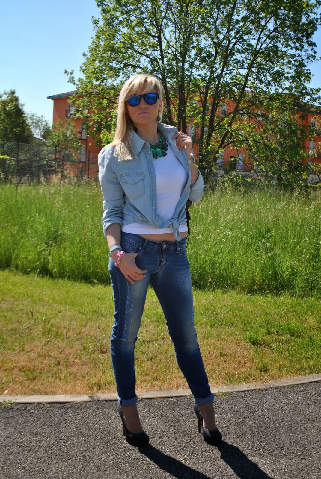 Color-Block By FelyM.: TOTAL DENIM AND EMERALD