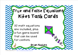  True and False Equations and the Equal Sign Kites Task Cards