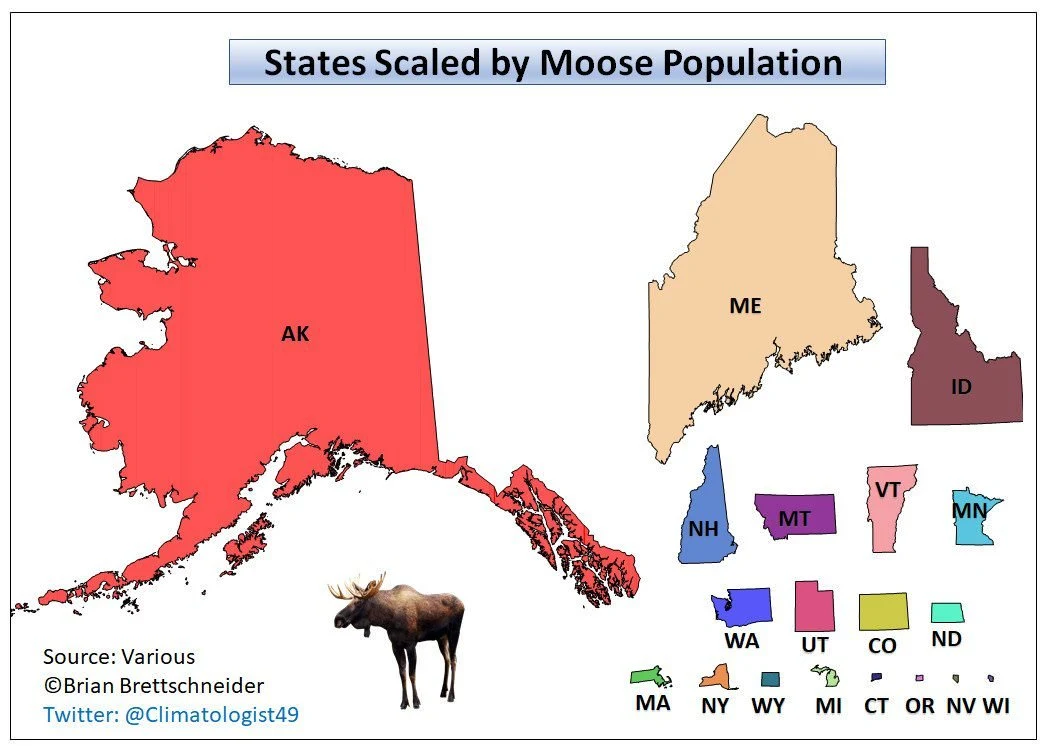 Size of US tates according to moose population
