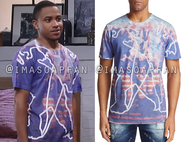 TJ Ashford, Tequan Richmond, Red White and Blue Mixed Graphic Tee, General Hospital, GH