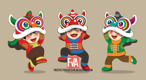 3-kids-playing-chinese-lion-dance-vector