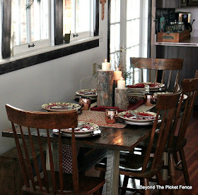 christmas dishes, christmas table, Christmas decor, home for Christmas, woodland decor, http://bec4-beyondthepicketfence.blogspot.com/2015/12/home-for-christmas-home-tour-blog-hop.html