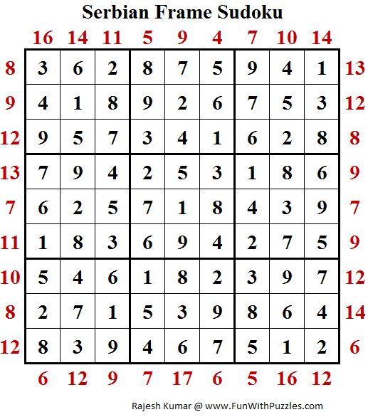 Serbian Frame Sudoku (Puzzles for Adults) Solution
