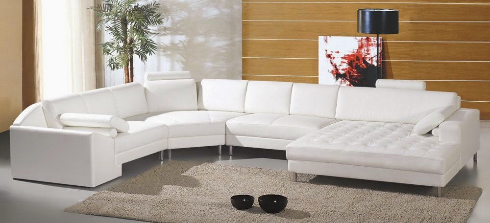 Modern White Leather Sectional With Adjustable Headrest 