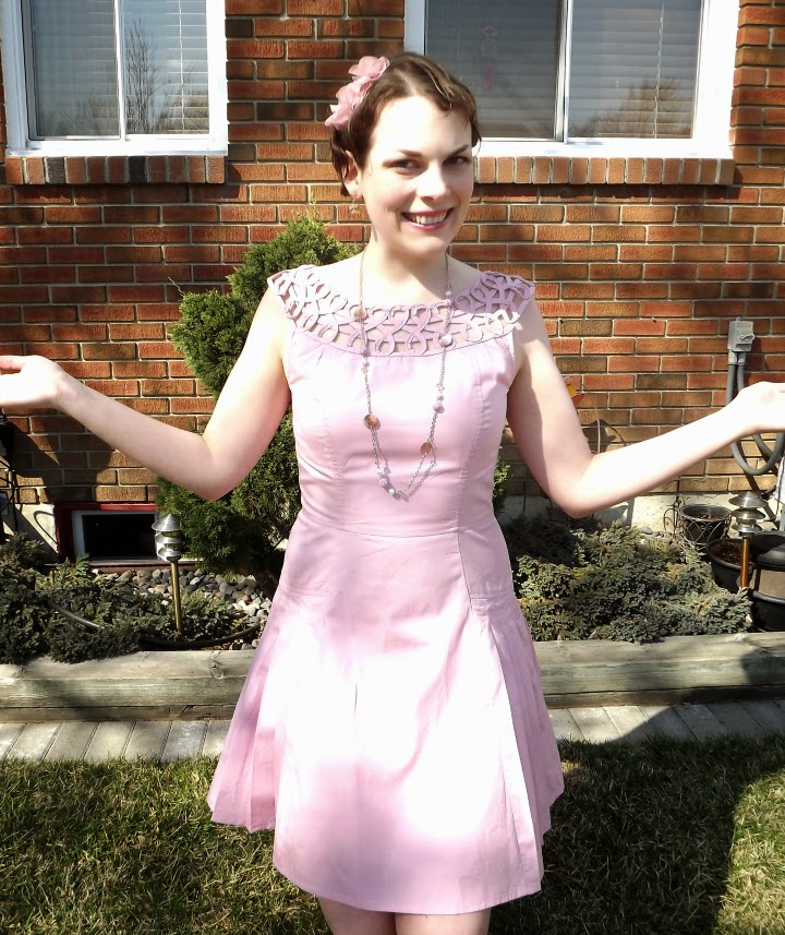 eshakti review, eshakti dress, anastasia pink dress, vintage style pink dress, floral headband, modcloth style dress, fit and flare dress, customizable fashion, Windsor Ontario blogger, Suzanne Amlin, A Coin For the Well