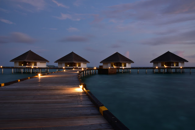 Water villas, maldives, after sunset