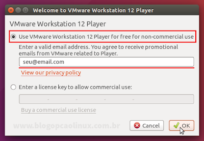 Insira o seu e-mail para poder utilizar o VMware Workstation Player gratuitamente para uso não comercial Insira o seu e-mail para poder utilizar o VMware Workstation Player gratuitamente para uso não comercial