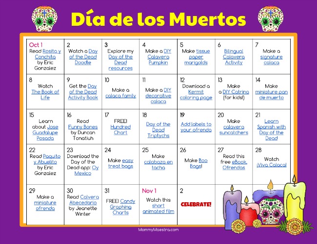 Mommy Maestra Día de los Muertos Activity Calendar