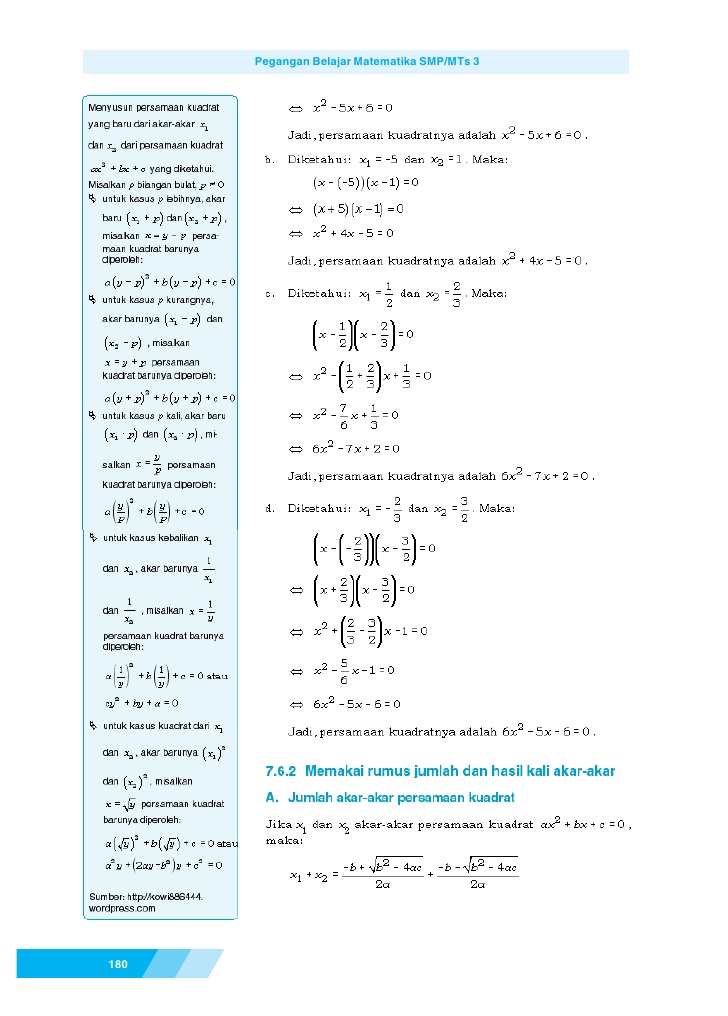 Matematika SMP Kelas 9 Bab 2 Persamaan Dan Fungsi Kuadrat