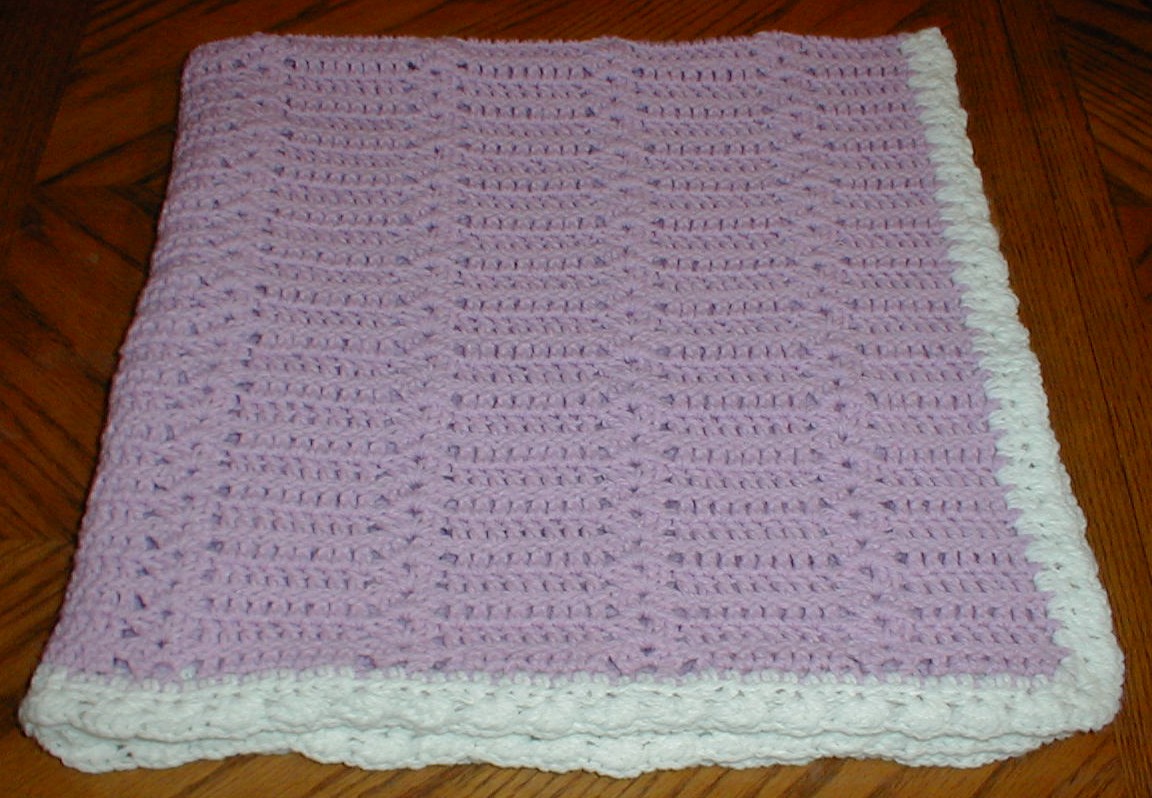 Karens Crocheted Garden of Colors Lilac and White Baby Blanket