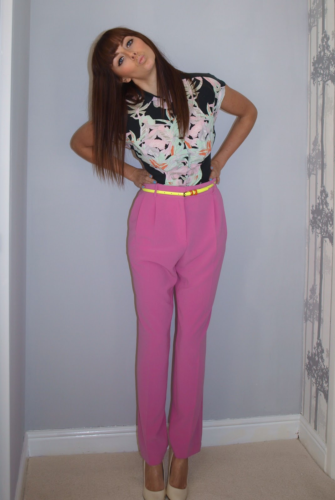 h&m pink twill pants