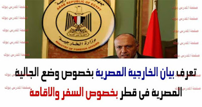 تعرف بيان الخارجية المصرية بخصوص وضع الجالية المصرية في قطر