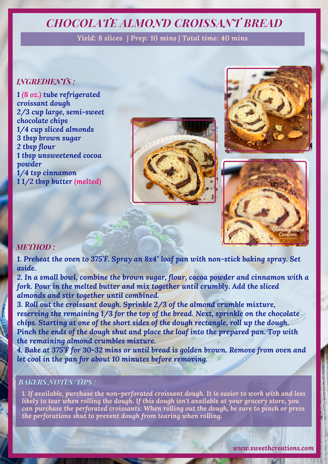 15 HEALTHY BREAKFAST DESSERT RECIPES TO KICK START YOUR DAY! CHOCOLATE ALMOND CROISSANT BREAD RECIPE