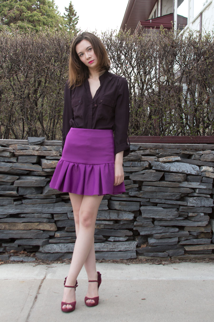 radiant orchid, scuba skirt, spring fashion, summer fashion, Lady Dutch, monochromatic outfit, ASOS, Pantone colour of the year, Fergie Shoes, 