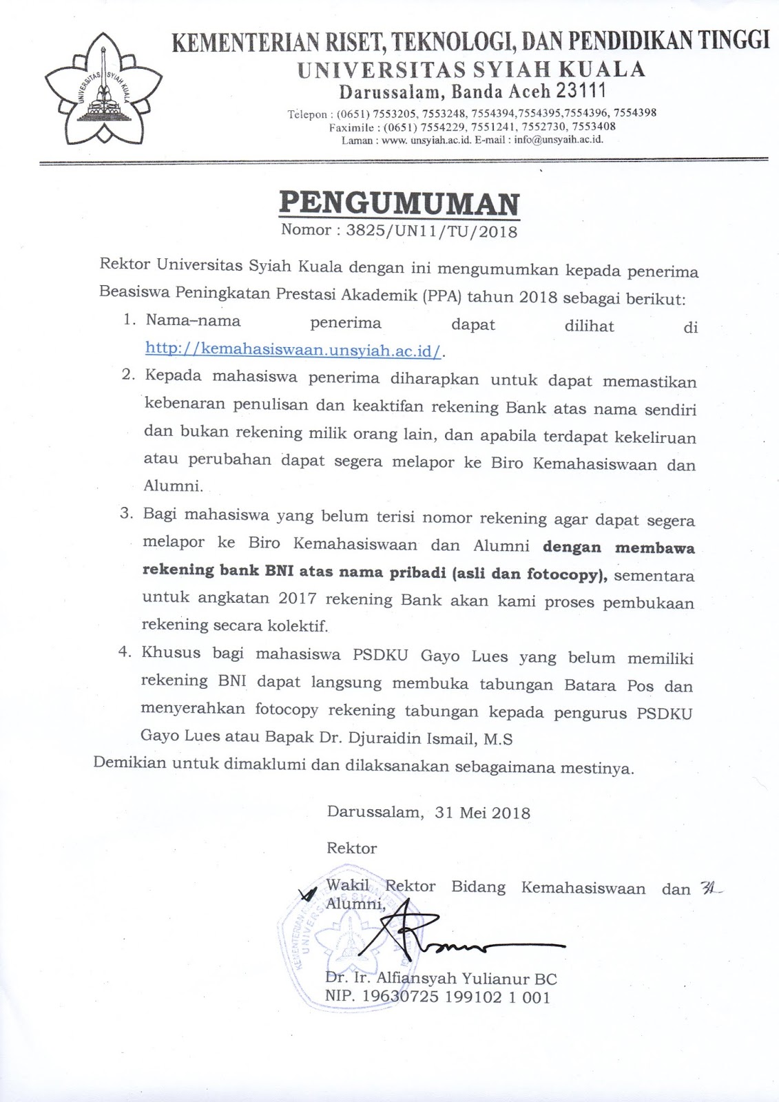 Pengumuman Peserta Lolos Seleksi Beasiswa Ppa Unsyiah 2018 Industrial Times