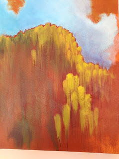 Painting by Karen Phillips Curran c Mountains of New Leaves 16"x16" acrylic on box canvas