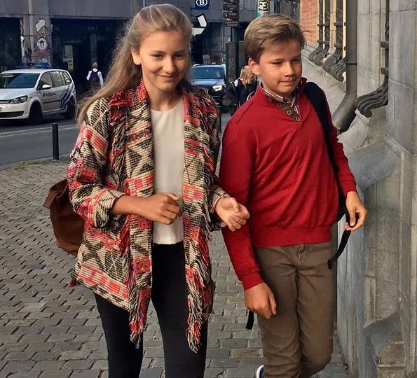 King Philippe, Crown Princess Elisabeth, Prince Gabriel and Princess Eleonore of Belgium summer holiday school