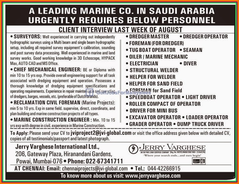 Leading Marine Ci Job Vacancies in KSA Gulf Jobs for Malayalees