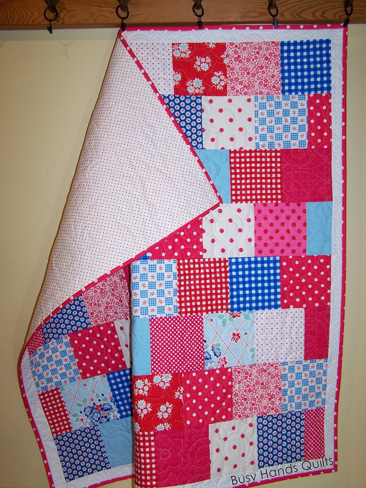 Busy Hands Quilts Sweet Blue and Red Baby Quilt Finished or Not