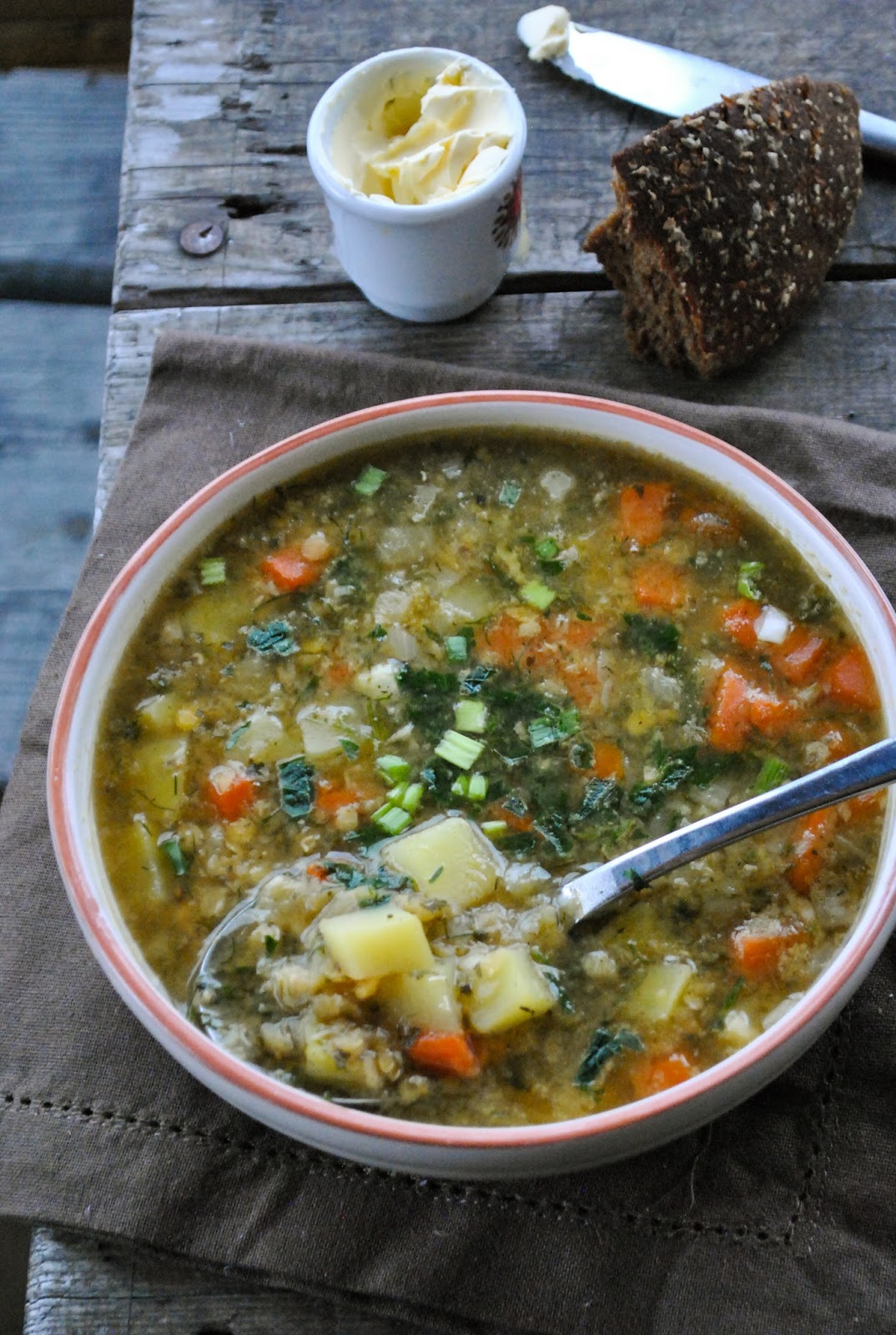 Easy red lentil and vegetable soup VeganSandra