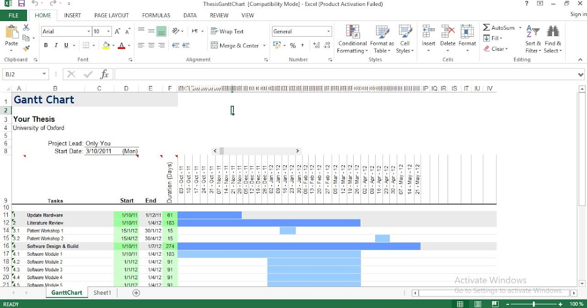 Dissertation Gantt Chart Excel Template