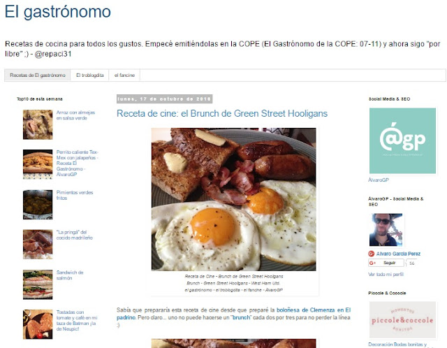 Recetas TOP10 de El Gastrónomo en octubre 2016 - Almejas en salsa verde - Boloñesa con zanahoria - Tostada con café en la taza de Batman de Neupic - Perrito texmex - Pringá - Hamburguesa de pollo - Pimientos verdes fritos - COnejo al ajillo - Patatas bravas - Sandwich de salmón - el gastrónomo - el troblogdita - ÁlvaroGP Recetas TOP10 de El Gastrónomo en octubre 2016 - Almejas en salsa verde - Boloñesa con zanahoria - Tostada con café en la taza de Batman de Neupic - Perrito texmex - Pringá - Hamburguesa de pollo - Pimientos verdes fritos - COnejo al ajillo - Patatas bravas - Sandwich de salmón - el gastrónomo - el troblogdita - ÁlvaroGP