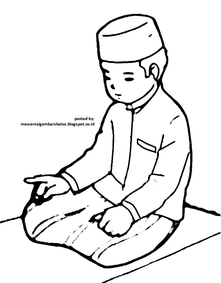 Mewarnai Gambar Kartun Anak Mengaji Kaligrafi Tulisan Alqur Mosque Masjid