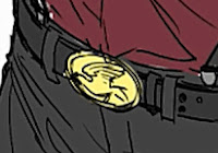 Belt buckle detail from the character design sketch.