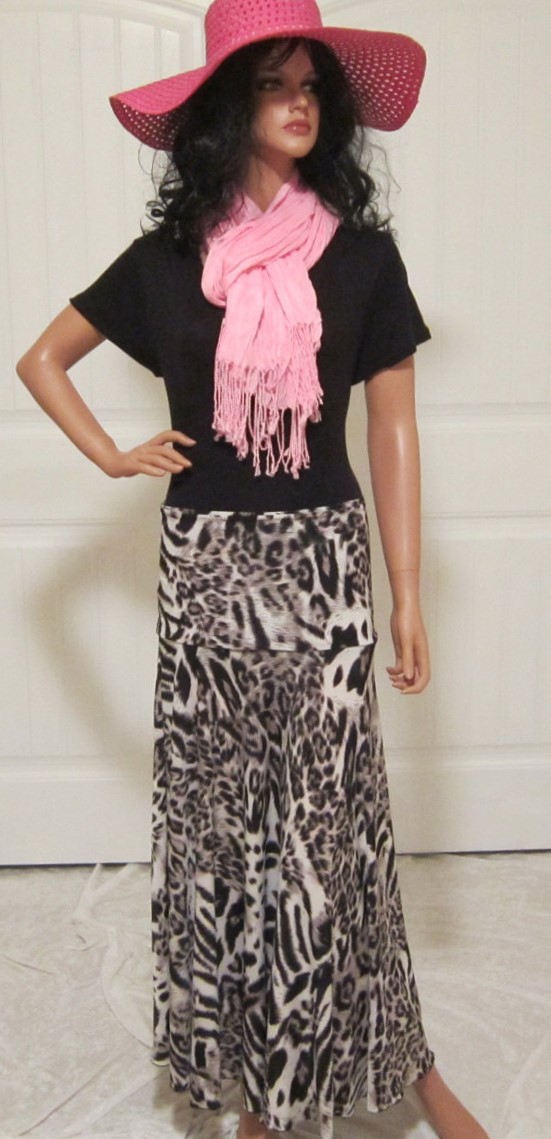 Lady's Grey and Ivory Maxi skirt in a Polyester Spandex blend