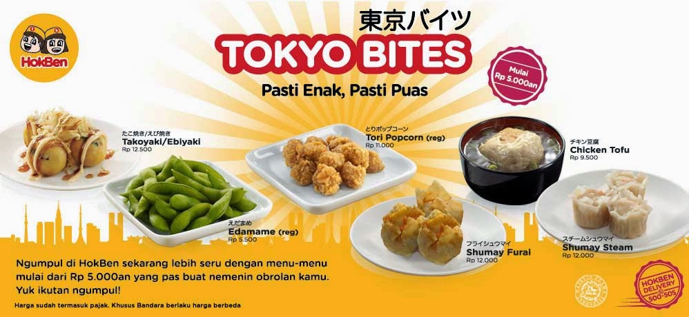 Daftar Menu dan Harga Paket Tokyo Bites Hoka-Hoka Bento (HokBen)